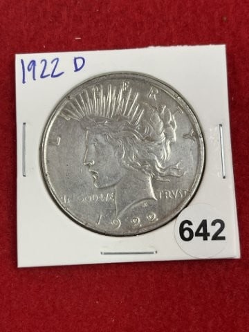 1922 D Peace Silver Dollar Coin: KEY WORDS: INDIAN ARTIFACT ARTIFACTS ARROWHEAD ARROWHEADS NATIVE AMERICAN MISSISSIPPIAN QUAPAW CADDO POTTERY COINS MORGAN DOLLAR PEACE DOLLAR SILVER COINS. All coins have been Sigma tested for authent