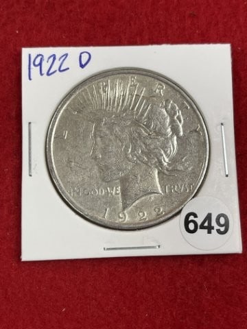 1922 D Peace Silver Dollar Coin: KEY WORDS: INDIAN ARTIFACT ARTIFACTS ARROWHEAD ARROWHEADS NATIVE AMERICAN MISSISSIPPIAN QUAPAW CADDO POTTERY COINS MORGAN DOLLAR PEACE DOLLAR SILVER COINS. All coins have been Sigma tested for authent