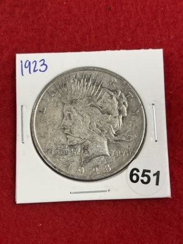 1923 Peace Silver Dollar Coin: KEY WORDS: INDIAN ARTIFACT ARTIFACTS ARROWHEAD ARROWHEADS NATIVE AMERICAN MISSISSIPPIAN QUAPAW CADDO POTTERY COINS MORGAN DOLLAR PEACE DOLLAR SILVER COINS. All coins have been Sigma tested for authent