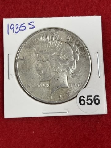 1935 S Peace Silver Dollar Coin: KEY WORDS: INDIAN ARTIFACT ARTIFACTS ARROWHEAD ARROWHEADS NATIVE AMERICAN MISSISSIPPIAN QUAPAW CADDO POTTERY COINS MORGAN DOLLAR PEACE DOLLAR SILVER COINS. All coins have been Sigma tested for authent
