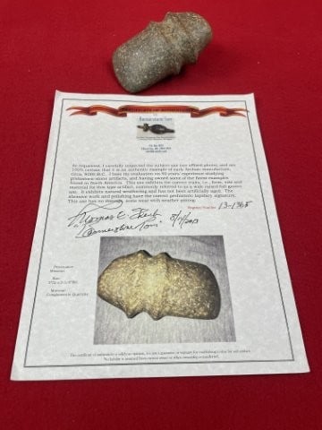 Grooved Axe with Bannerstone Tom COA from Missouri Indian Artifact Arrowhead: KEY WORDS: INDIAN ARTIFACT ARTIFACTS ARROWHEAD ARROWHEADS NATIVE AMERICAN MISSISSIPPIAN QUAPAW CADDO POTTERY COINS MORGAN DOLLAR PEACE DOLLAR SILVER COINS. All coins have been Sigma tested for authent