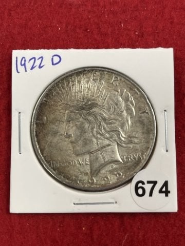 1922 D Peace Silver Dollar Coin: KEY WORDS: INDIAN ARTIFACT ARTIFACTS ARROWHEAD ARROWHEADS NATIVE AMERICAN MISSISSIPPIAN QUAPAW CADDO POTTERY COINS MORGAN DOLLAR PEACE DOLLAR SILVER COINS. All coins have been Sigma tested for