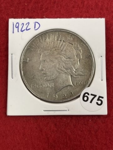 1922 D Peace Silver Dollar Coin: KEY WORDS: INDIAN ARTIFACT ARTIFACTS ARROWHEAD ARROWHEADS NATIVE AMERICAN MISSISSIPPIAN QUAPAW CADDO POTTERY COINS MORGAN DOLLAR PEACE DOLLAR SILVER COINS. All coins have been Sigma tested for
