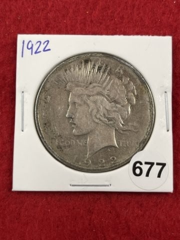 1922 Peace Silver Dollar Coin: KEY WORDS: INDIAN ARTIFACT ARTIFACTS ARROWHEAD ARROWHEADS NATIVE AMERICAN MISSISSIPPIAN QUAPAW CADDO POTTERY COINS MORGAN DOLLAR PEACE DOLLAR SILVER COINS. All coins have been Sigma tested for