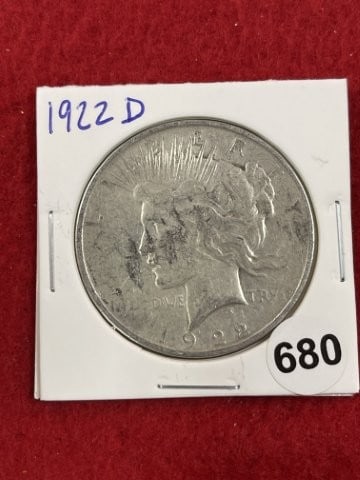 1922 D Peace Silver Dollar Coin: KEY WORDS: INDIAN ARTIFACT ARTIFACTS ARROWHEAD ARROWHEADS NATIVE AMERICAN MISSISSIPPIAN QUAPAW CADDO POTTERY COINS MORGAN DOLLAR PEACE DOLLAR SILVER COINS. All coins have been Sigma tested for