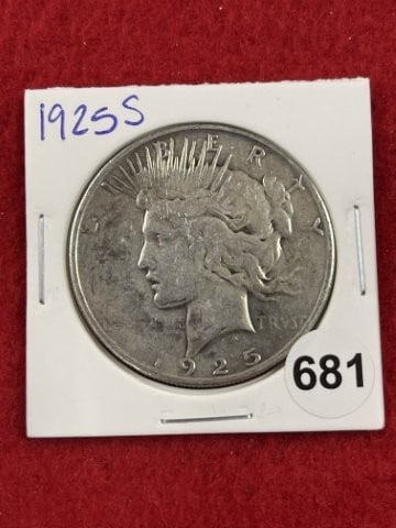 1925 S Peace Silver Dollar Coin: KEY WORDS: INDIAN ARTIFACT ARTIFACTS ARROWHEAD ARROWHEADS NATIVE AMERICAN MISSISSIPPIAN QUAPAW CADDO POTTERY COINS MORGAN DOLLAR PEACE DOLLAR SILVER COINS. All coins have been Sigma tested for