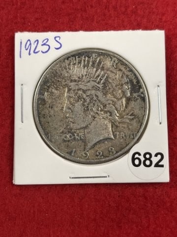 1923 S Peace Silver Dollar Coin: KEY WORDS: INDIAN ARTIFACT ARTIFACTS ARROWHEAD ARROWHEADS NATIVE AMERICAN MISSISSIPPIAN QUAPAW CADDO POTTERY COINS MORGAN DOLLAR PEACE DOLLAR SILVER COINS. All coins have been Sigma tested for