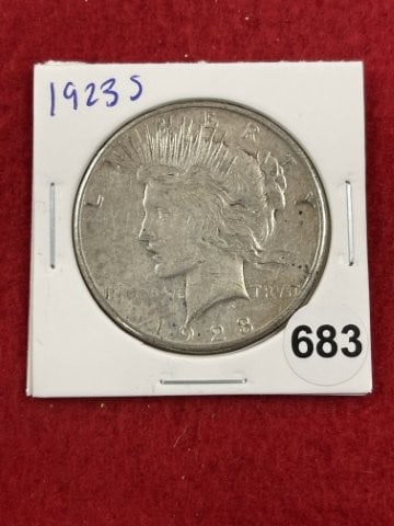 1923 S Peace Silver Dollar Coin: KEY WORDS: INDIAN ARTIFACT ARTIFACTS ARROWHEAD ARROWHEADS NATIVE AMERICAN MISSISSIPPIAN QUAPAW CADDO POTTERY COINS MORGAN DOLLAR PEACE DOLLAR SILVER COINS. All coins have been Sigma tested for