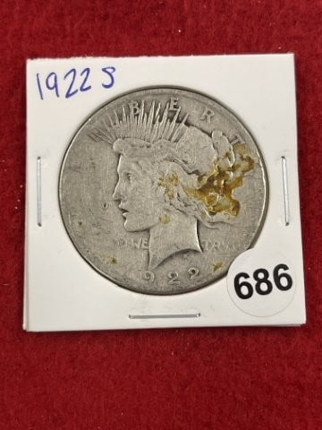 1922 S Peace Silver Dollar Coin: KEY WORDS: INDIAN ARTIFACT ARTIFACTS ARROWHEAD ARROWHEADS NATIVE AMERICAN MISSISSIPPIAN QUAPAW CADDO POTTERY COINS MORGAN DOLLAR PEACE DOLLAR SILVER COINS. All coins have been Sigma tested for