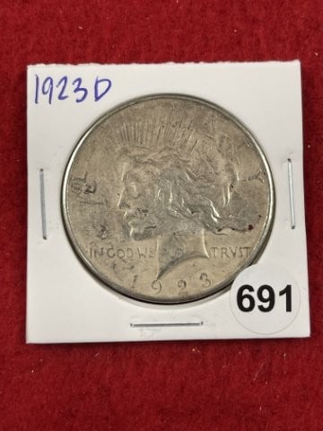 1923 D Peace Silver Dollar Coin: KEY WORDS: INDIAN ARTIFACT ARTIFACTS ARROWHEAD ARROWHEADS NATIVE AMERICAN MISSISSIPPIAN QUAPAW CADDO POTTERY COINS MORGAN DOLLAR PEACE DOLLAR SILVER COINS. All coins have been Sigma tested for authent