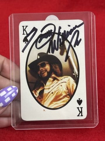 Hank Williams Jr. Hand Signed Authentic Autograph: KEY WORDS: INDIAN ARTIFACT ARTIFACTS ARROWHEAD ARROWHEADS NATIVE AMERICAN MISSISSIPPIAN QUAPAW CADDO POTTERY COINS MORGAN DOLLAR PEACE DOLLAR SILVER COINS. All coins have been Sigma tested for