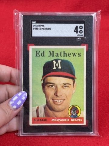 1958 Topps Ed Mathews Baseball Card: KEY WORDS: INDIAN ARTIFACT ARTIFACTS ARROWHEAD ARROWHEADS NATIVE AMERICAN MISSISSIPPIAN QUAPAW CADDO POTTERY COINS MORGAN DOLLAR PEACE DOLLAR SILVER COINS. All coins have been Sigma tested for authent