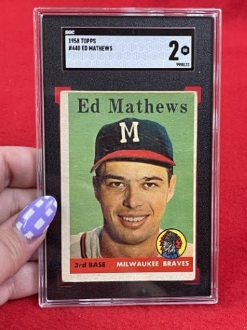 1958 Topps Ed Mathews Baseball Card: KEY WORDS: INDIAN ARTIFACT ARTIFACTS ARROWHEAD ARROWHEADS NATIVE AMERICAN MISSISSIPPIAN QUAPAW CADDO POTTERY COINS MORGAN DOLLAR PEACE DOLLAR SILVER COINS. All coins have been Sigma tested for authent