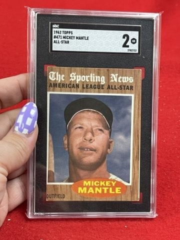 1962 Topps Mickey Mantle Baseball Card: KEY WORDS: INDIAN ARTIFACT ARTIFACTS ARROWHEAD ARROWHEADS NATIVE AMERICAN MISSISSIPPIAN QUAPAW CADDO POTTERY COINS MORGAN DOLLAR PEACE DOLLAR SILVER COINS. All coins have been Sigma tested for authent
