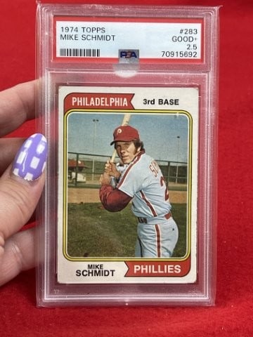 1974 Topps Mike Schmidt Baseball Card: KEY WORDS: INDIAN ARTIFACT ARTIFACTS ARROWHEAD ARROWHEADS NATIVE AMERICAN MISSISSIPPIAN QUAPAW CADDO POTTERY COINS MORGAN DOLLAR PEACE DOLLAR SILVER COINS. All coins have been Sigma tested for