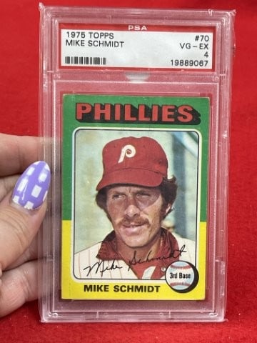 1975 Topps Mike Schmidt Baseball Card: KEY WORDS: INDIAN ARTIFACT ARTIFACTS ARROWHEAD ARROWHEADS NATIVE AMERICAN MISSISSIPPIAN QUAPAW CADDO POTTERY COINS MORGAN DOLLAR PEACE DOLLAR SILVER COINS. All coins have been Sigma tested for