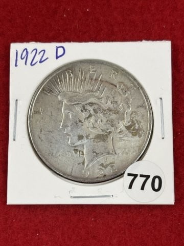 1922 D Peace Silver Dollar Coin: KEY WORDS: INDIAN ARTIFACT ARTIFACTS ARROWHEAD ARROWHEADS NATIVE AMERICAN MISSISSIPPIAN QUAPAW CADDO POTTERY COINS MORGAN DOLLAR PEACE DOLLAR SILVER COINS. All coins have been Sigma tested for