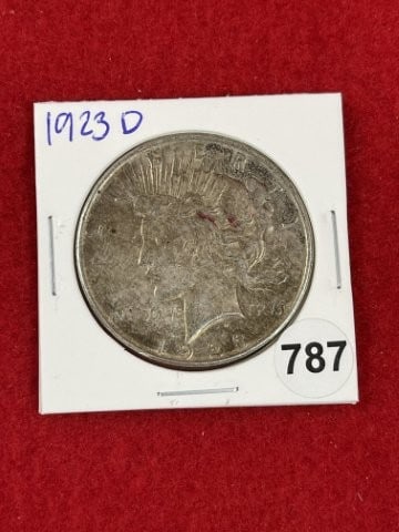 1923 D Peace Silver Dollar Coin: KEY WORDS: INDIAN ARTIFACT ARTIFACTS ARROWHEAD ARROWHEADS NATIVE AMERICAN MISSISSIPPIAN QUAPAW CADDO POTTERY COINS MORGAN DOLLAR PEACE DOLLAR SILVER COINS. All coins have been Sigma tested for