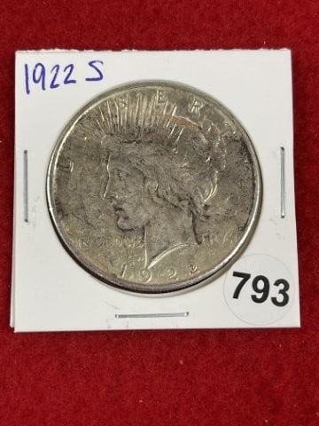 1922 S Peace Silver Dollar Coin: KEY WORDS: INDIAN ARTIFACT ARTIFACTS ARROWHEAD ARROWHEADS NATIVE AMERICAN MISSISSIPPIAN QUAPAW CADDO POTTERY COINS MORGAN DOLLAR PEACE DOLLAR SILVER COINS. All coins have been Sigma tested for authent
