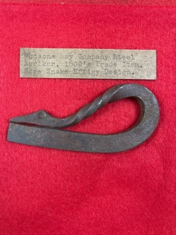 Hudson Bay Company Steel Striker Riker frame included 1800s Trade item Snake Effigy Design with: Hudson Bay Company Steel Striker Riker frame included 1800s Trade item Snake Effigy Design with Riker Frame INCLUDED