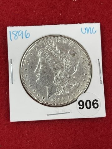 1896 UNC Morgan Silver Dollar Coin: KEY WORDS: INDIAN ARTIFACT ARTIFACTS ARROWHEAD ARROWHEADS NATIVE AMERICAN MISSISSIPPIAN QUAPAW CADDO POTTERY COINS MORGAN DOLLAR PEACE DOLLAR SILVER COINS. All coins have been Sigma tested for authent