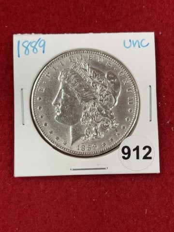 1889 UNC Morgan Silver Dollar Coin: KEY WORDS: INDIAN ARTIFACT ARTIFACTS ARROWHEAD ARROWHEADS NATIVE AMERICAN MISSISSIPPIAN QUAPAW CADDO POTTERY COINS MORGAN DOLLAR PEACE DOLLAR SILVER COINS. All coins have been Sigma tested for authent