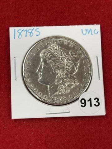 1878 S UNC Morgan Silver Dollar Coin: KEY WORDS: INDIAN ARTIFACT ARTIFACTS ARROWHEAD ARROWHEADS NATIVE AMERICAN MISSISSIPPIAN QUAPAW CADDO POTTERY COINS MORGAN DOLLAR PEACE DOLLAR SILVER COINS. All coins have been Sigma tested for authent