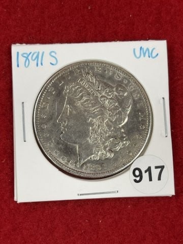 1891 S UNC Morgan Silver Dollar Coin: KEY WORDS: INDIAN ARTIFACT ARTIFACTS ARROWHEAD ARROWHEADS NATIVE AMERICAN MISSISSIPPIAN QUAPAW CADDO POTTERY COINS MORGAN DOLLAR PEACE DOLLAR SILVER COINS. All coins have been Sigma tested for authent