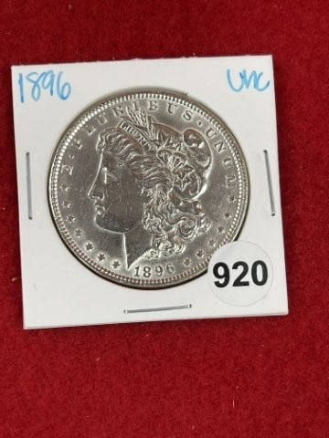 1896 UNC Morgan Silver Dollar Coin: KEY WORDS: INDIAN ARTIFACT ARTIFACTS ARROWHEAD ARROWHEADS NATIVE AMERICAN MISSISSIPPIAN QUAPAW CADDO POTTERY COINS MORGAN DOLLAR PEACE DOLLAR SILVER COINS. All coins have been Sigma tested for authent