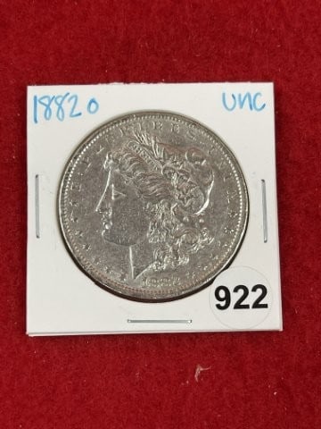 1882 O UNC Morgan Silver Dollar Coin: KEY WORDS: INDIAN ARTIFACT ARTIFACTS ARROWHEAD ARROWHEADS NATIVE AMERICAN MISSISSIPPIAN QUAPAW CADDO POTTERY COINS MORGAN DOLLAR PEACE DOLLAR SILVER COINS. All coins have been Sigma tested for authent