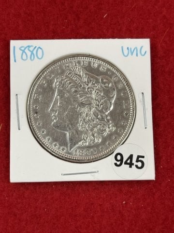 1880 UNC Morgan Silver Dollar Coin: KEY WORDS: INDIAN ARTIFACT ARTIFACTS ARROWHEAD ARROWHEADS NATIVE AMERICAN MISSISSIPPIAN QUAPAW CADDO POTTERY COINS MORGAN DOLLAR PEACE DOLLAR SILVER COINS. All coins have been Sigma tested for authent