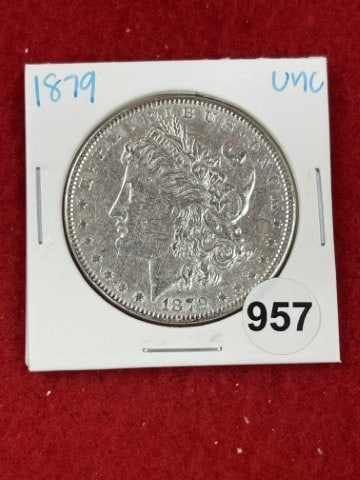 1879 UNC Morgan Silver Dollar Coin: KEY WORDS: INDIAN ARTIFACT ARTIFACTS ARROWHEAD ARROWHEADS NATIVE AMERICAN MISSISSIPPIAN QUAPAW CADDO POTTERY COINS MORGAN DOLLAR PEACE DOLLAR SILVER COINS. All coins have been Sigma tested for authent