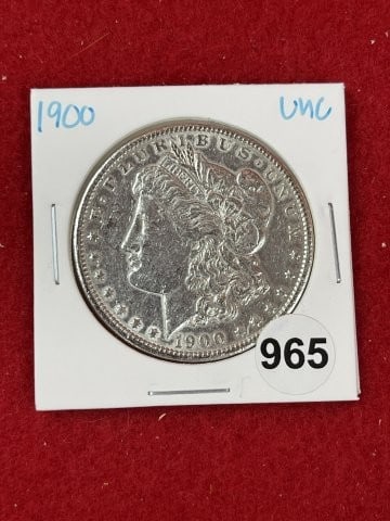 1900 UNC Morgan Silver Dollar Coin: KEY WORDS: INDIAN ARTIFACT ARTIFACTS ARROWHEAD ARROWHEADS NATIVE AMERICAN MISSISSIPPIAN QUAPAW CADDO POTTERY COINS MORGAN DOLLAR PEACE DOLLAR SILVER COINS. All coins have been Sigma tested for authent