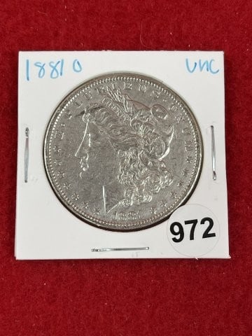 1881 O UNC Morgan Silver Dollar Coin: KEY WORDS: INDIAN ARTIFACT ARTIFACTS ARROWHEAD ARROWHEADS NATIVE AMERICAN MISSISSIPPIAN QUAPAW CADDO POTTERY COINS MORGAN DOLLAR PEACE DOLLAR SILVER COINS. All coins have been Sigma tested for authent