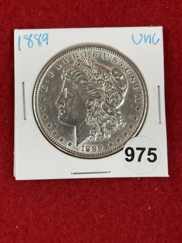 1889 UNC Morgan Silver Dollar Coin: KEY WORDS: INDIAN ARTIFACT ARTIFACTS ARROWHEAD ARROWHEADS NATIVE AMERICAN MISSISSIPPIAN QUAPAW CADDO POTTERY COINS MORGAN DOLLAR PEACE DOLLAR SILVER COINS. All coins have been Sigma tested for authent