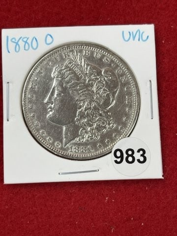 1880 O UNC Morgan Silver Dollar Coin: KEY WORDS: INDIAN ARTIFACT ARTIFACTS ARROWHEAD ARROWHEADS NATIVE AMERICAN MISSISSIPPIAN QUAPAW CADDO POTTERY COINS MORGAN DOLLAR PEACE DOLLAR SILVER COINS. All coins have been Sigma tested for authent