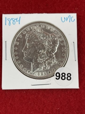 1884 UNC Morgan Silver Dollar Coin: KEY WORDS: INDIAN ARTIFACT ARTIFACTS ARROWHEAD ARROWHEADS NATIVE AMERICAN MISSISSIPPIAN QUAPAW CADDO POTTERY COINS MORGAN DOLLAR PEACE DOLLAR SILVER COINS. All coins have been Sigma tested for authent