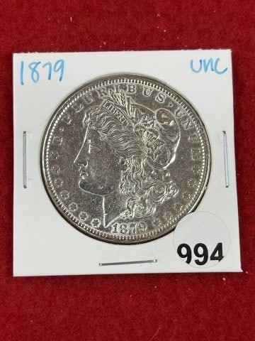 1879 UNC Morgan Silver Dollar Coin: KEY WORDS: INDIAN ARTIFACT ARTIFACTS ARROWHEAD ARROWHEADS NATIVE AMERICAN MISSISSIPPIAN QUAPAW CADDO POTTERY COINS MORGAN DOLLAR PEACE DOLLAR SILVER COINS. All coins have been Sigma tested for authent