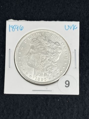1896 UNC Morgan Silver Dollar Coin: KEY WORDS: INDIAN ARTIFACT ARTIFACTS ARROWHEAD ARROWHEADS NATIVE AMERICAN MISSISSIPPIAN QUAPAW CADDO POTTERY COINS MORGAN DOLLAR PEACE DOLLAR SILVER COINS. All coins have been Sigma tested for authent