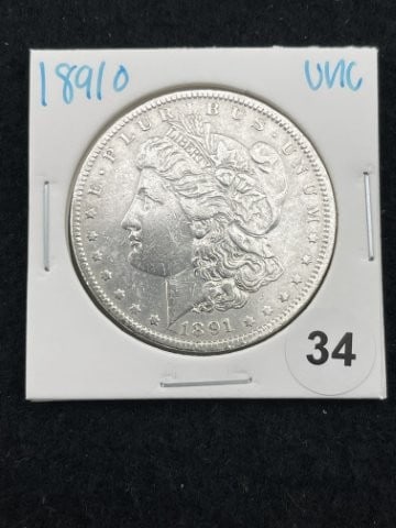 1891 O UNC Morgan Silver Dollar Coin: KEY WORDS: INDIAN ARTIFACT ARTIFACTS ARROWHEAD ARROWHEADS NATIVE AMERICAN MISSISSIPPIAN QUAPAW CADDO POTTERY COINS MORGAN DOLLAR PEACE DOLLAR SILVER COINS. All coins have been Sigma tested for authent