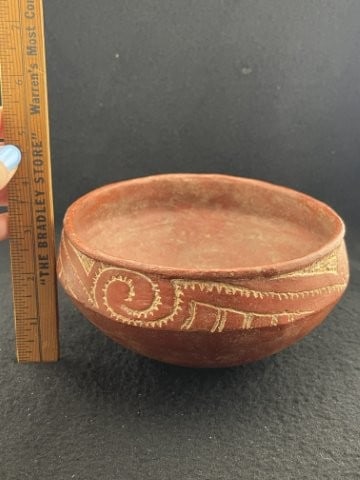 Caddo Bowl great paint & engraving minor repair: KEY WORDS: INDIAN ARTIFACT ARTIFACTS ARROWHEAD ARROWHEADS NATIVE AMERICAN MISSISSIPPIAN QUAPAW CADDO POTTERY COINS MORGAN DOLLAR PEACE DOLLAR SILVER COINS. All coins have been Sigma tested for authent
