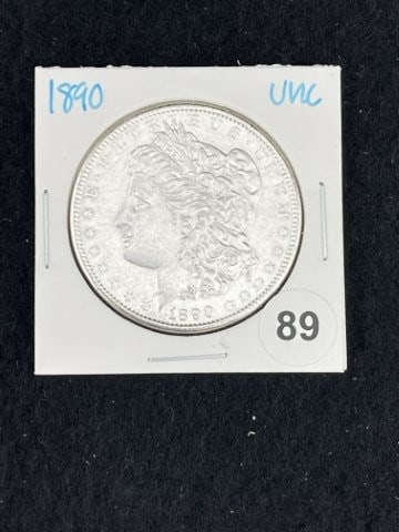1890 UNC Morgan Silver Dollar Coin: KEY WORDS: INDIAN ARTIFACT ARTIFACTS ARROWHEAD ARROWHEADS NATIVE AMERICAN MISSISSIPPIAN QUAPAW CADDO POTTERY COINS MORGAN DOLLAR PEACE DOLLAR SILVER COINS. All coins have been Sigma tested for authent