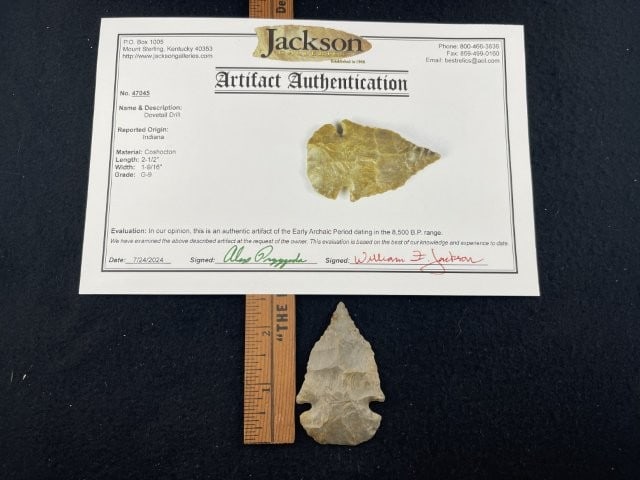 Dovetail Drill with Jackson COA from Indiana Indian Artifact Arrowhead: KEY WORDS: INDIAN ARTIFACT ARTIFACTS ARROWHEAD ARROWHEADS NATIVE AMERICAN MISSISSIPPIAN QUAPAW CADDO POTTERY COINS MORGAN DOLLAR PEACE DOLLAR SILVER COINS. All coins have been Sigma tested for authent