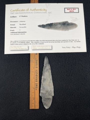 5" Waubesa with Tony Putty COA from AR Indian Artifact Arrowhead: KEY WORDS: INDIAN ARTIFACT ARTIFACTS ARROWHEAD ARROWHEADS NATIVE AMERICAN MISSISSIPPIAN QUAPAW CADDO POTTERY COINS MORGAN DOLLAR PEACE DOLLAR SILVER COINS. All coins have been Sigma tested for authent