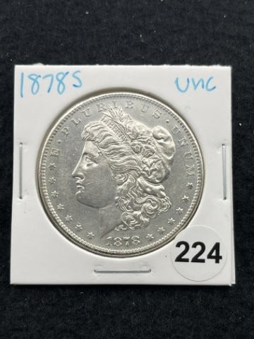 1878 S UNC Morgan Silver Dollar Coin: KEY WORDS: INDIAN ARTIFACT ARTIFACTS ARROWHEAD ARROWHEADS NATIVE AMERICAN MISSISSIPPIAN QUAPAW CADDO POTTERY COINS MORGAN DOLLAR PEACE DOLLAR SILVER COINS. All coins have been Sigma tested for authent