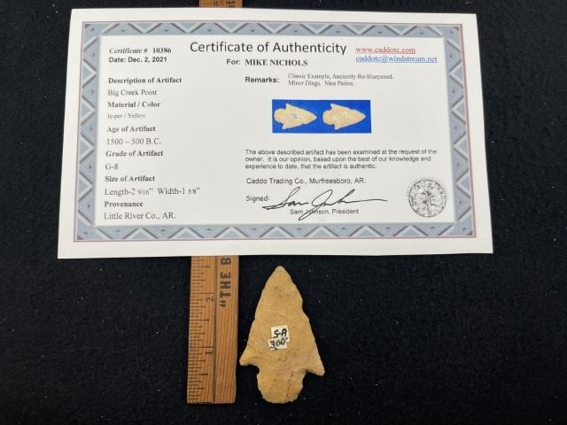 Big Creek Point with Sam Johnson COA from Little River County, AR Indian Artifact Arrowhead (1 of 5)