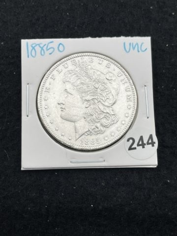 1885 O UNC Morgan Silver Dollar Coin: KEY WORDS: INDIAN ARTIFACT ARTIFACTS ARROWHEAD ARROWHEADS NATIVE AMERICAN MISSISSIPPIAN QUAPAW CADDO POTTERY COINS MORGAN DOLLAR PEACE DOLLAR SILVER COINS. All coins have been Sigma tested for authent