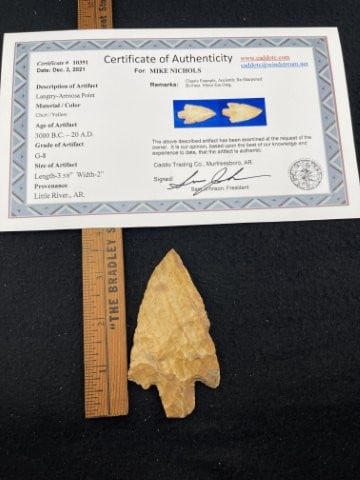 Langtry-Arenosa Point with Sam Johnson COA from Little River, AR Indian Artifact Arrowhead (1 of 5)