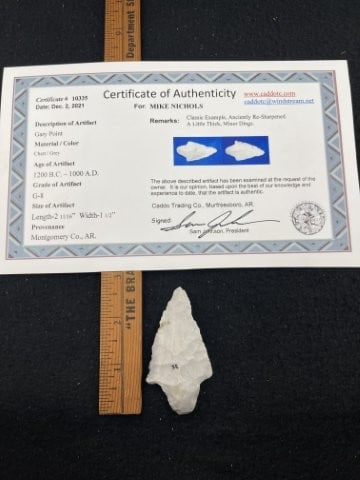 Gary Point with Sam Johnson COA from Montgomery County, AR Indian Artifact Arrowhead (1 of 5)