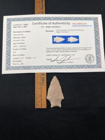 Johnson Point with Sam Johnson COA from Pike County, AR Indian Artifact Arrowhead (1 of 6)